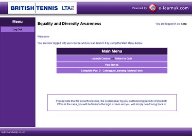 Lawn Tennis Association Student Menu